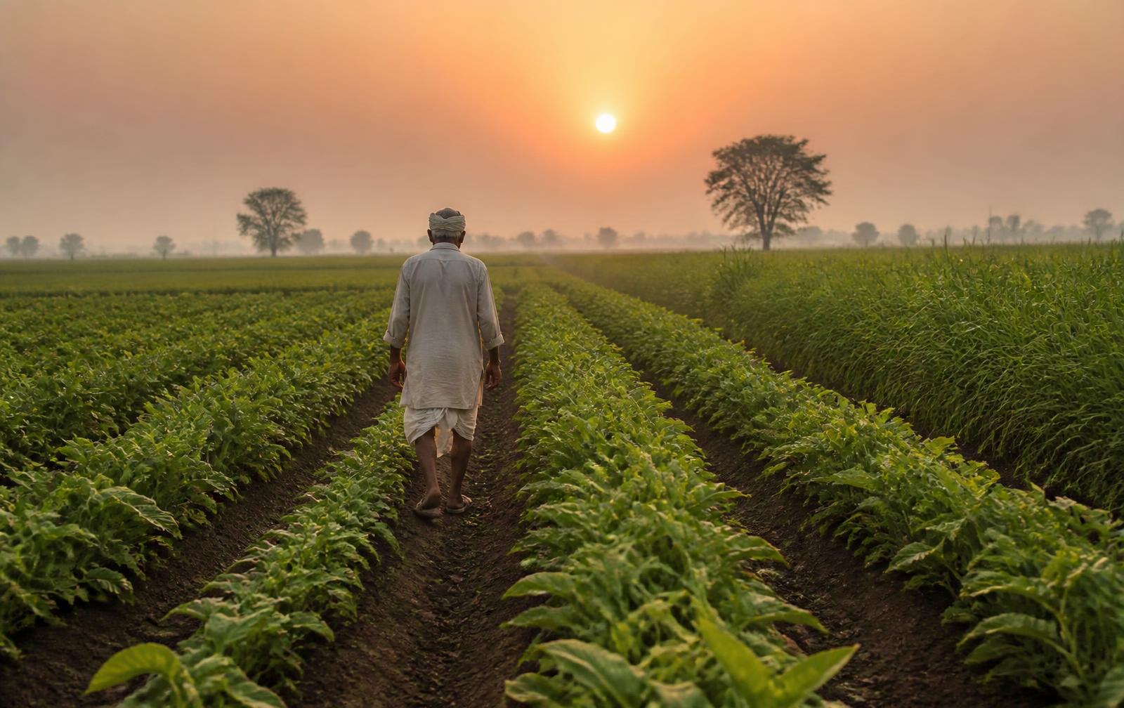 Agricultural field in India at sunrise